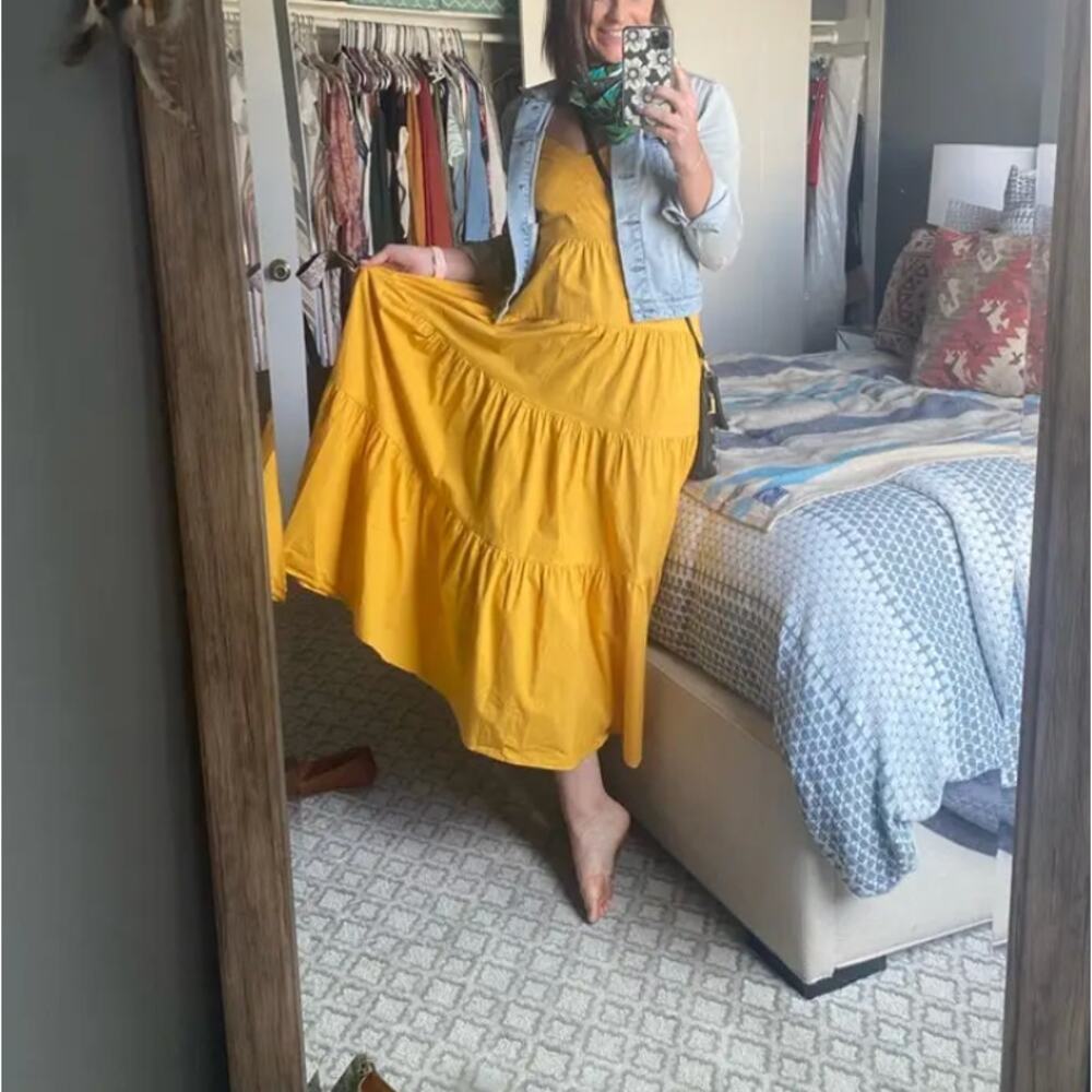 Color Me Courtney Mustard Tiered Ruffle Maxi Dress SIZE 2 Cottage Sundress $400 - Picture 5 of 14